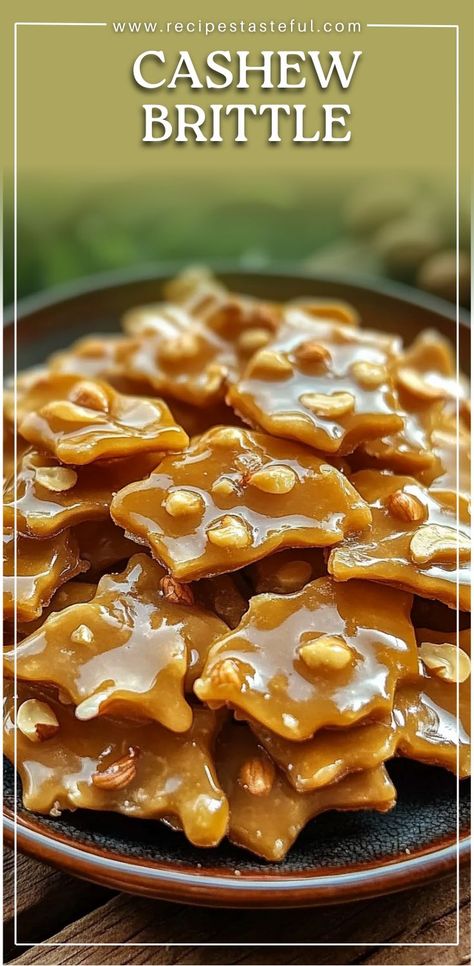 This homemade Cashew Brittle is a delicious, crunchy, and sweet treat. Perfect for holiday gifting or as an afternoon snack, it combines cashews with a buttery caramelized sugar coating. This recipe is quick and easy, with minimal ingredients, but the results are absolutely irresistible! Nut Brittle Recipe, Cashew Brittle, Nut Brittle, Brittle Recipes, Candy Recipes Homemade, Caramelized Sugar, Nut Recipes, Peanut Brittle, Afternoon Snack