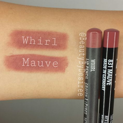 So I wanted to share with you girl's a #Dupe I found for MAC's 'Whirl' lipliner. (The famous lipliner that is said Kylie Jenner uses) At first glance, I was like "it's not going to match", but I'm like eh if it doesn't match, it's still a pretty color. As soon as I got home,  I swatched them, and 💃💃💃 bam, IDENTICAL!!! 🙌🙌🙌 Top: 'Whirl' lipliner ($16) from MAC  Bottom: 'Mauve' lipliner ($3.50) from @Nyxcosmetics  #Beautybydesiree #NyxCosmetics #MACCosmetics #kyliejenner Mac Whirl, Mac Make Up, Mac Lip Liner, Mauve Lips, Nyx Lip, Glow Skin, Lips Makeup, Makeup Swatches, Mac Makeup