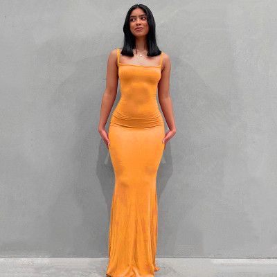 Women'S Solid Color Casual Slim Strap Long Home Dress Maxi Dress Bodycon, Summer Spaghetti, Orange Maxi Dress, Suspenders For Women, Boho Floral Dress, Suspender Dress, Dress Bodycon, Elegant Dresses Long, Maxi Dress Evening