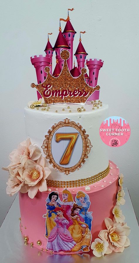 3 Tier Disney Princess Cake, Princess Cake Two Tier, Two Tier Disney Princess Cake, Disney Princess Birthday Cake One Tier, Disney Princess Birthday Cakes 2 Tier, 2 Tier Cake For Girl, 2 Tier Princess Birthday Cake, 2 Tier Princess Cake, Disney Princess Cake Design