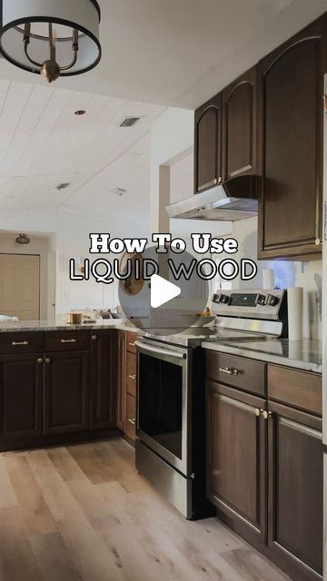 Liquid Wood Projects, Liquid Wood Kitchen Cabinets, Liquid Wood Cabinets, Liquid Wood Paint, Wood Cabinet Makeover, How To Lighten Honey Oak Cabinets, Refinish Wood Cabinets, How To Refinish Cabinets, Retique It Liquid Wood