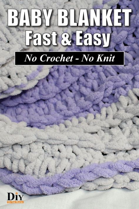 Chunky Baby Blanket Crochet Pattern, Finger Knitting Blankets, Chunky Crochet Baby Blanket, Chunky Blanket Diy, Easy Blanket Knitting Patterns, Chunky Yarn Blanket, Loopy Yarn, Diy Baby Blanket, Hand Knitting Diy