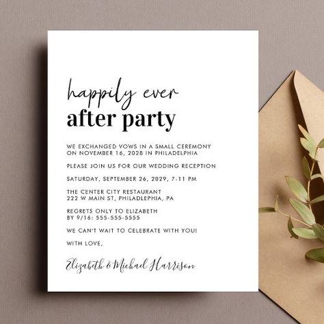 $1.28 | Budget Simple Photo Wedding Reception Invitation - wedding reception invitation, happily ever after party, elopement we eloped, photo, reception only, post wedding celebration, script, bold typography, simple, budget inexpensive Small Wedding Reception Ideas, Post Wedding Celebration, Casual Wedding Reception, Happily Ever After Party, Ever After Party, Bold Wedding Invitations, We Eloped, Reception Invitation, Wedding Reception Invitations