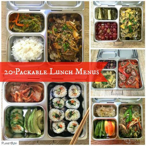 20 Plus Packable Lunch Menus drkarenslee Asian Lunches For Work, Lunch Ideas Korean Food, Korean Bento Box Recipes, Asian School Lunch Ideas, Korean School Lunch Ideas, Asian Lunch Ideas For Work, Bento Box Lunch For Adults Korean, Asian Bento Box Recipes, Korean Work Lunch