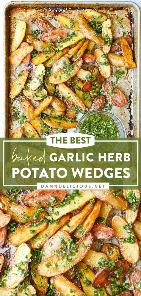 BAKED GARLIC HERB POTATO WEDGES Non Potato Side Dishes, Easy Side Dishes For Dinner Healthy, Valentines Dinner Sides, Side Dishes Vegetable, Sheet Meals, Dinner Sides Recipes, Vegetable Dinner, Baked Potato Wedges, Easy Side Dishes