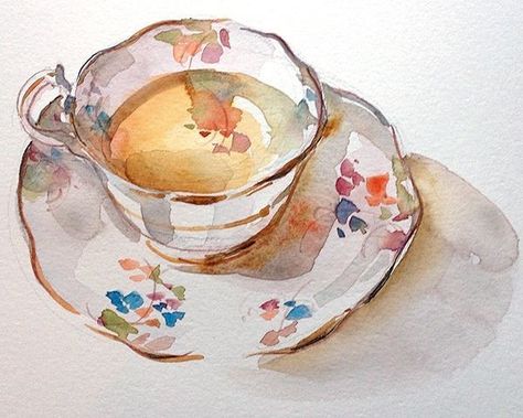 Cool Watercolor Ideas Illustrations, Watercolor Art Wildflowers, Water Colour Journal, Cute Water Colour Painting, Tea Watercolor Painting, Water Colour Ideas Aesthetic, Colourful Watercolour Painting, Sketches For Watercolor Painting, Watercolour Painting Inspiration