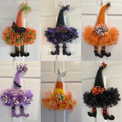 Sale! Nwot Witch Hat Wreaths Sale!! Many To Pick From See Individual Listings Tin Can Halloween, Witch Halloween Decorations, Halloween Wreaths For Front Door, Witch Hat Wreath, Fall Door Decor, Hat Wreath, Witch Legs, Scarecrow Wreath, Witch Wreath