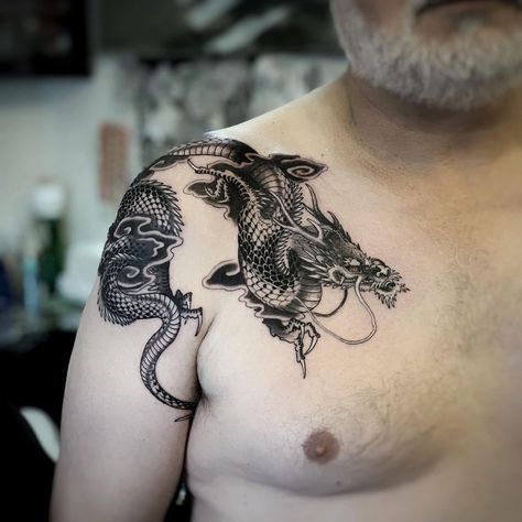 Salt Water Tattoo, Warrior Chest Tattoo, Vietnamese Dragon Tattoo, Traditional Vietnamese Tattoo, Tattoo Design With Meaning, Vietnamese Tattoo, American Traditional Tattoo Design, Dragon Tattoo Stencil, Vietnam Tattoo