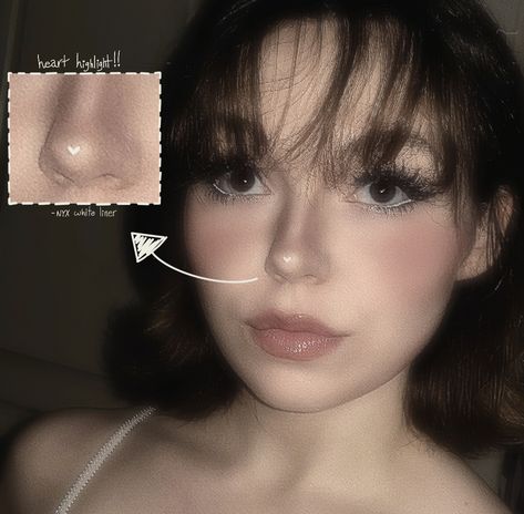 Heart Shape Contour, Heart Nose Highlight Makeup, Heart On Nose Makeup, Heart Highlighter On Nose, Heart Nose Contour, Heart Nose Makeup, Heart Highlight On Nose, Lifted Nose Contour, Heart Face Shape Makeup