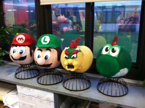 Mario brothers were a big hit this year. Mario Brothers Pumpkin Painting, Mario Brothers Pumpkin, Yoshi Pumpkin Painting, Mario Painted Pumpkin, Super Mario Pumpkin Painting, Bowser Pumpkin, Yoshi Pumpkin, Mario Pumpkin, Storybook Pumpkin