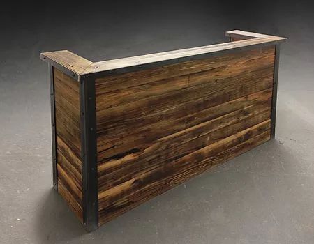 Industrial Office Reception, Wood Reception, Receptionist Desk, Barra Bar, Reclaimed Wood Bars, Industrial Office Furniture, Wood Reception Desk, Bar Industrial, Office Reception Furniture