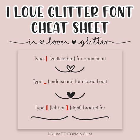 Vanessa-DIY Craft Tutorials™️’s Instagram profile post: “// I LOVE GLITTER FONT //⁠ This script font is so popular, one of the most used fonts by Cricut / Silhouette users!⁠ Cricut Design Space…” I Love Glitter Font Cheat Sheet, I Love Glitter Font, Dafont Fonts, Heart Type, Cheat Sheets, Script Fonts, Free Fonts Download, Learn To Draw, Cricut Projects