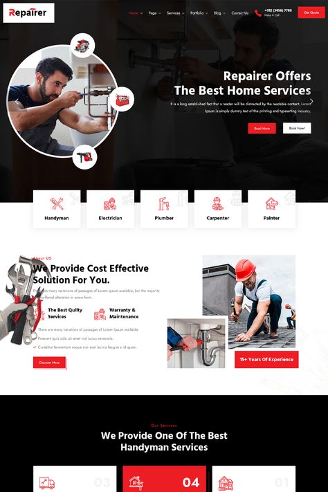 Repairer – Handyman Services & Maintenance WordPress Theme Is A Perfect Solution For Creating Professional Website For Renovation Services & Maintenance Services Such As Plumbing, Electrical Work, Carpentry, Home Repair, Refurbishment, Windows & Doors Installation And All Kinds Of Home Maintenance Websites Electrical Website Design, Handyman Website Design, Renovation Website Design, Home Renovation Website Design, Carpentry Website Design, Carpentry Website, Engineering Website, Home Repair Services, Washing Machine Repair