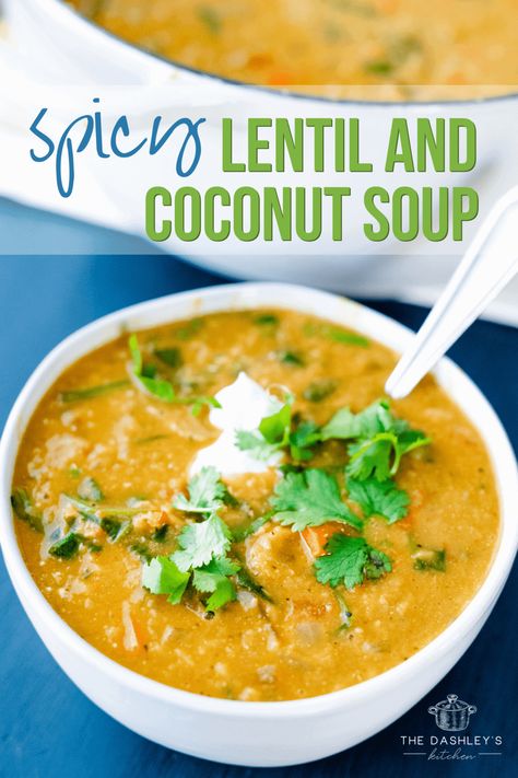 Spicy Lentil and Coconut Soup - Video Recipe Red Lentil And Coconut Milk Soup, Red Lentil Coconut Soup, Lentils With Coconut Milk, Lentil Coconut Soup, Lentil Soup With Coconut Milk, Lentil Soup Crockpot, Coconut Curry Lentil Soup, Spicy Coconut Curry, Red Curry Lentils