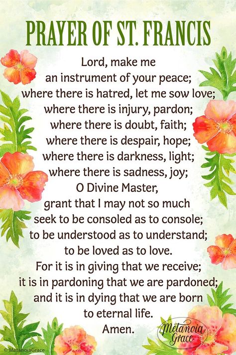 Prayer of St Francis Printable Card, Peace Prayer of Saint Francis, Prayer for Peace, Lord Make Me an Instrument, Digital Download, Pdf File - Etsy UK Prayer To St Francis, Prayer Of St Francis Of Assisi, St Francis Prayer For Sick Animals, Saint Francis Prayer Animals, St Francis Desales Quotes, Francis Of Assisi Prayer, Collateral Beauty, Prayer For Peace, Jesus Bible