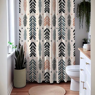 Spend more time enjoying your bathroom and less time worring about bathroom odors with this beautifully designed, mold and mildew-resistant shower curtain! we print with sublimation dyes that bind to the fabric so your new shower curtain is machine washable and you'll never have to worry about fading. Size: 72" H x 70" W | East Urban Home Stellert Striped Shower Curtain Polyester | 72 H x 70 W in | Wayfair Black And White Boho Bathroom, Striped Shower Curtain, Cute Shower Curtains, Luxe Bathroom, Bathroom Odor, Modern Shower Curtains, Boho Shower Curtain, Bathroom Themes, Striped Shower Curtains