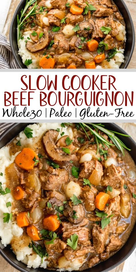 Crockpot Gluten Dairy Free, Fall Crockpot Meals Dairy Free, Whole 30 Recipes Crockpot Beef, Healthy Crockpot Meat, Vegetarian Recipes Whole 30, Heathly Crock Pot Recipes, Super Healthy Crockpot Recipes, Easy Healthy Crock Pot Dinner, Slow Cooker Beef Bourguignon Recipe