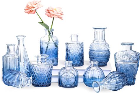 Amazon.com: Jelofly Glass Bud Vases Set of 12, Small Vases for Flowers, Clear Bud Vases in Bulk, Cute Flower Glass Vases for Centerpieces, Mini Vintage Vase for Wedding Decorations, Rustic Home Table Decor(Blue) : Home & Kitchen Vases For Centerpieces, Blue Vases, Glass Vases Centerpieces, Glass Bud Vases, Vases For Flowers, Home Table Decor, Small Vases, Brown Wedding, Clear Glass Vases