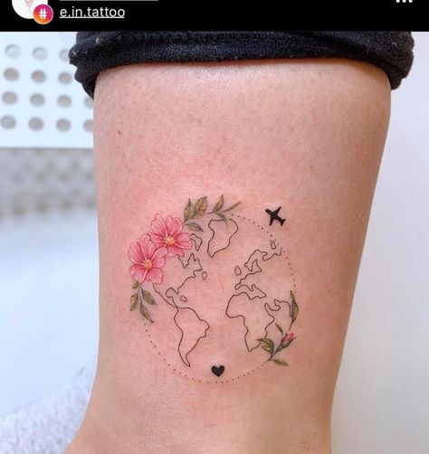 Tattoos For Travel Lovers, Travel Small Tattoo, Small Tattoos Travel, Wanderlust Tattoos, Hamsa Tattoo Design, State Tattoos, Dragon Tattoo Ideas, Globe Tattoos, Wanderlust Tattoo