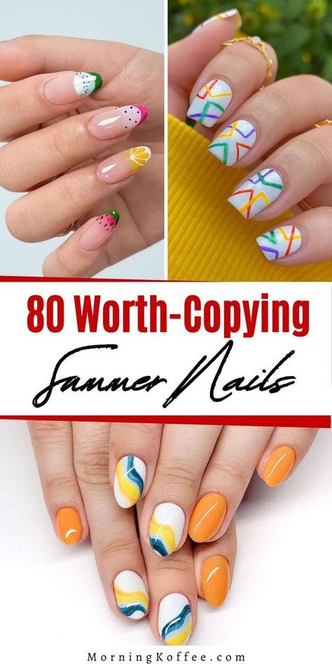 Summer Nails Stamping Designs, Cute Summer Nails Designs Simple, Hippy Acrylic Nails, Summer Nail Stamping Ideas, Simple Nail Art Design, Acrylic Nail Designs For Summer Almond, Simple Gel Nails Summer, Stamp Nail Designs, Bright Spring Nail Designs