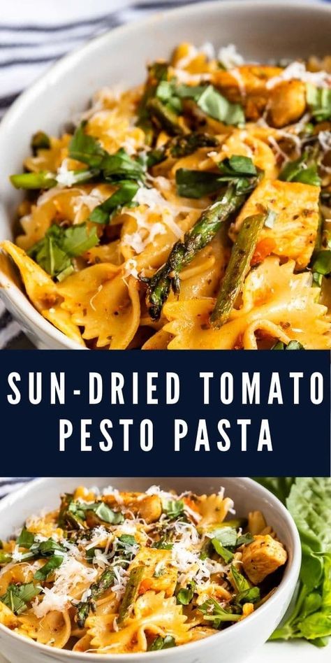 Pesto Bowtie Pasta, Pesto Pasta With Chicken, Chicken Bowtie Pasta, Tomato Pesto Pasta, Spaghetti Pasta Salad, Pesto Pasta Recipes Chicken, Sun Dried Tomato Pesto, Sundried Tomato Pasta, Pasta With Chicken