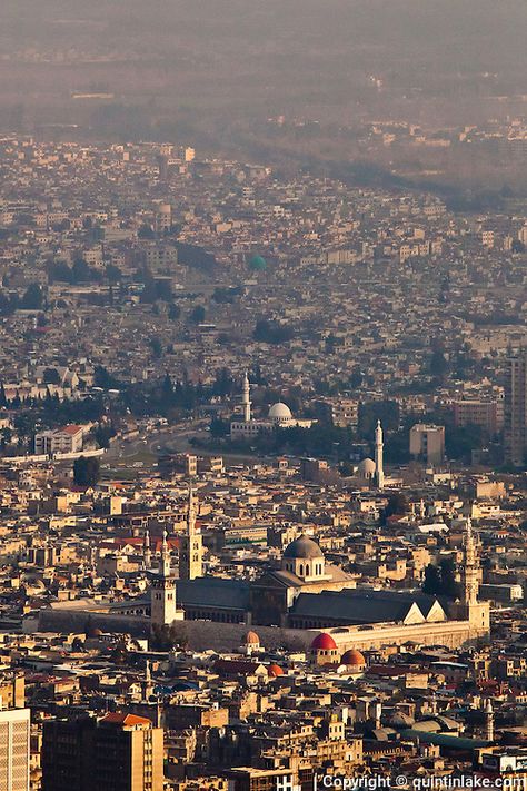 Umayyad Mosque, Damascus, Syria view from Mount Qassiun | Quintin Lake Photography Syria Aesthetic, Umayyad Mosque, Elizabeth Kubler Ross, Syria Damascus, Abrahamic Religions, Kubler Ross, Living Photography, Damascus Syria, Lake Photography