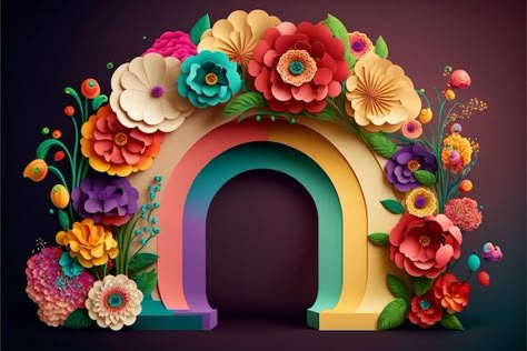 Colorful Paper Flower Backdrop, Colorful Arch, Birthday Party Paper Decorations, Colorful Backdrop, Art For Walls, Flower Arch, Flower Shapes, Arch Decoration, Paper Backdrop