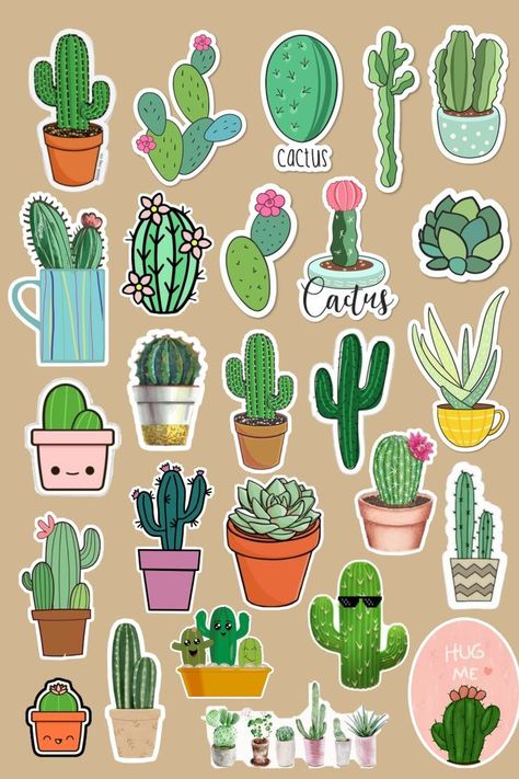 Aestethic Stickers Printable, Stiker Aesthetic Printable, Kaktus Aesthetic, Stickers Printable Aesthetic, Aesthetic Cactus, Sticker Design Inspiration, Cactus Stickers, Homemade Stickers, Cute Laptop Stickers