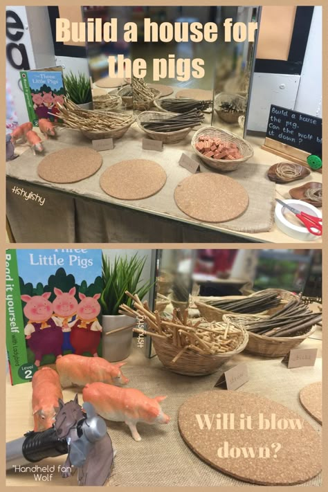 Three Little Pigs story loose parts, provocation table. Twigs, bricks. Montessori, loose parts, story extenders Finger Gym, Funky Fingers, Traditional Tales, Build A House, Preschool Literacy, Invitation To Play, Reggio Inspired, Three Little Pigs, Play Based Learning