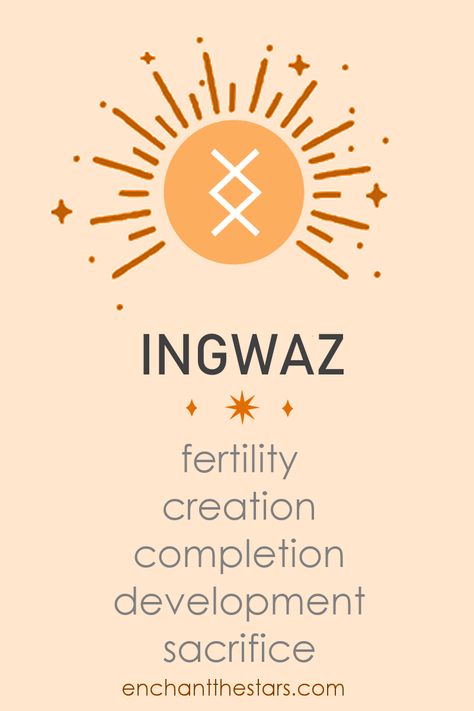 Ingwaz Rune {Meaning and Divination} | Enchant The Stars Ingwaz Rune Meaning, Fertility Rune, Ingwaz Rune, Rune Symbols And Meanings, Futhark Alphabet, Runes Meaning, Rune Reading, Ancient Runes, Nordic Runes