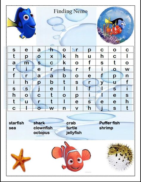 GAMES: Word Search Games Disney Word Search, Dbt Activities, Finding Nemo Coloring Pages, Nemo Coloring Pages, Kids Night Out, Finding Dory Birthday Party, Dory Birthday Party, Disney Word, Elementary Worksheets