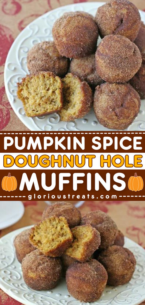 Indulge in the delicious combination of pumpkin and cinnamon with these Pumpkin Spice Doughnut Hole Muffins! These homemade muffins are easy and bake up quite quickly. Add this baked pumpkin recipe to your easy Fall recipes! Recipes For 1 Cup Of Pumpkin, Baked Pumpkin Recipes, Pumpkin Doughnuts Baked, Pumpkin Baked Goods, Best Brunch Ideas, Caribbean Desserts, Easy Fall Baking, Pumpkin Sweets, Easy Pumpkin Recipes