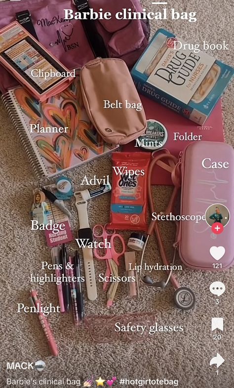 Nursing School Fits, What's In My College Backpack, Nursing Students Must Haves, Cna Aesthetic, Nurse Organization, Nursing Essentials, Nursing School Inspiration, Everyday Bag Essentials, School Bag Essentials