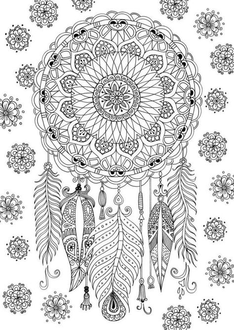 Mandala Art Printables, Dream Catcher Coloring Pages, Dream Catcher Mandala, A Coloring Page, Coloring Pages Inspirational, Free Adult Coloring Pages, Mandala Coloring Books, White Drawing, Printable Adult Coloring Pages