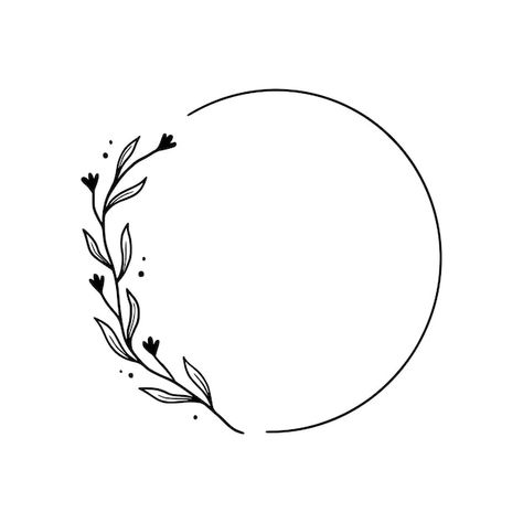 Circle Wreath Drawing, Frame For Logo Design, Leaf Circle Tattoo, Two Circles Tattoo, Design In Circle Drawing, Floral Circle Drawing, Border Design Circle, Floral Designs Drawing, Macrame Drawing