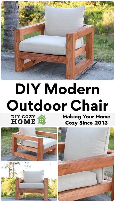 DIY Outdoor Chair: Step-by-Step Plan - DIY Cozy Home 4x4 Patio Furniture Diy, Diy Wood Outdoor Chair, 4x4 Outdoor Furniture Diy, Diy Pool Chairs, Diy Outdoor Dining Chairs, Wood Chair Design Outdoor Furniture, Diy Recliner Chair, Diy Porch Chairs, Diy Chairs For Outside