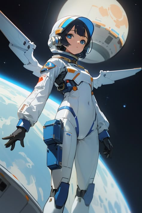 Anime Astronaut Character Design, Space Suit Anime, Space Suits Concept Art, Space Anime Character, Futuristic Anime Character Design, Astronaut Inspired Outfit, Astronaut Suit Concept Art, Astronaut Suit Drawing, Space Suit Drawing