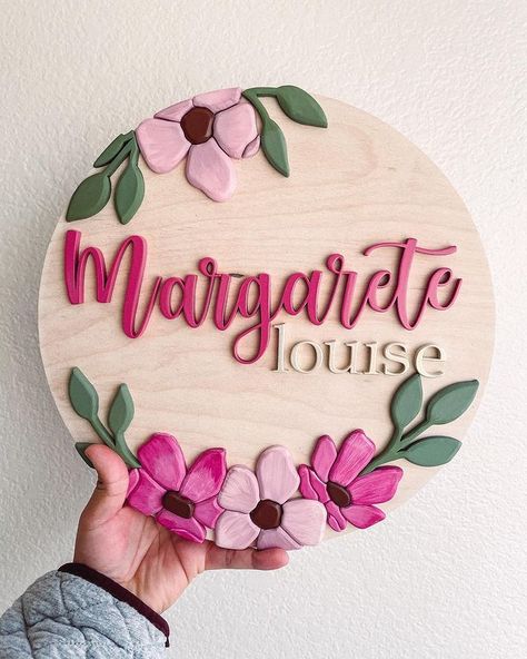 COLORSHOT on Instagram: “Just 👀 at this sign from @the.craftology! It’s so dreamy! ✨” Flower Names For Girls, White Wash Stain, Waxing Room, Wooden Name Plates, Nursery Floral, Name Paintings, Name Plate Design, Floral Signs, Laser Engraved Gifts