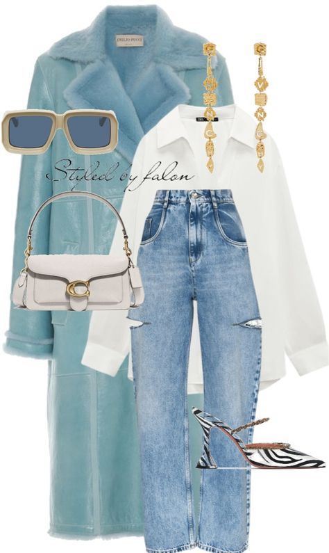 Denim Heels Outfit, Loewe Outfit, Amina Muaddi Heels, Givenchy Earrings, Amina Muaddi, Zara Top, Classy Casual Outfits, Coach Purse, Cute Simple Outfits