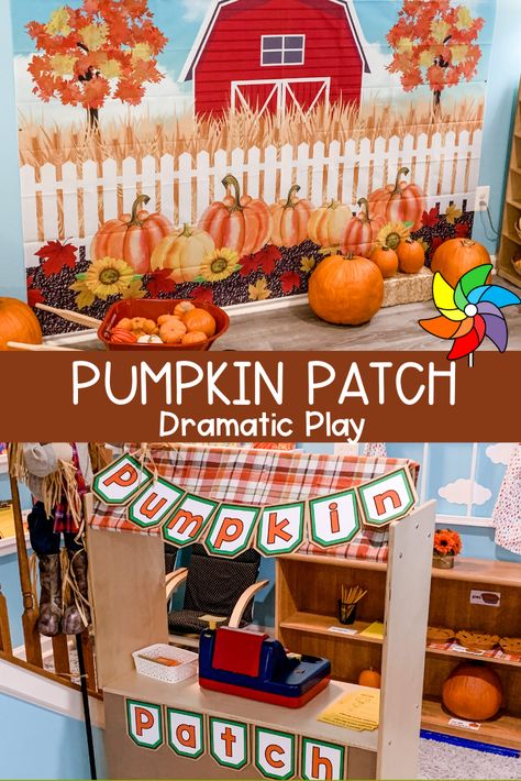 Prek Pumpkins, Pumpkin Patch Dramatic Play, Childcare Themes, Fall Prek, Dramatic Play Activities, Sensory Science, Pocket Of Preschool, Pumpkin Unit, Harvest Theme