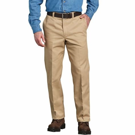 Men's Regular Fit Straight Leg Flat Front Pants Men Workwear, Dickie Work Pants, Dickies Shorts, Workwear Pants, Uniform Pants, Tan Guys, Dickies Pants, Mens Workwear, Flat Front Pants