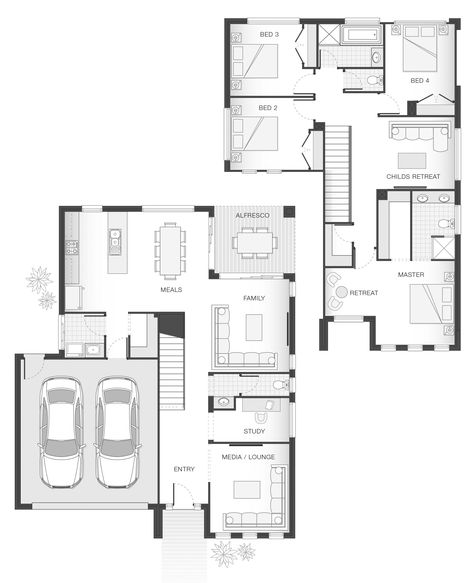 4 Bedroom, 2.5 Bathroom, 2 Car Garage, Child's Retreat & Parents Retreat 2 Level House Plans, Parents Retreat, 3 Storey House Design, Modern House Floor Plans, Pool House Designs, 2 Storey House Design, Two Story House Plans, 2 Storey House, Hotel Plan