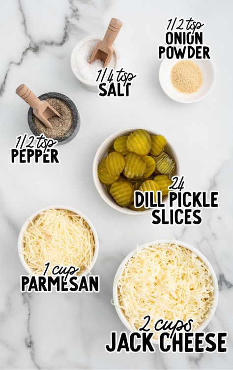 Keto Fried Pickles raw ingredients that are labeled Keto Pickle Chips, Keto Fried Pickles, Dill Pickle Slices, Easy Low Carb Snacks, Dill Pickle Chips, Hot Appetizers, Pickle Chips, Pickle Slices, Crispy Cheese