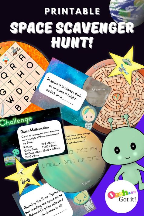 Explore Space with this printable indoor adventure game. Can you follow the clues, crack the codes, solve the puzzles and save the missing astronauts before times runs out? Print and play today! Space Scavenger Hunt, Space Scavenger, Sunday Activities, Astronaut Birthday, Outer Space Theme, Games For Boys, Escape Room Game, The Astronaut, Pirate Adventure