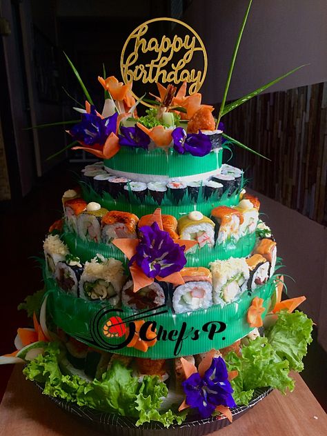 Sushi Tower from @chefspurpose Sushi Tower, Japanese Food, Birthday Cake, Tower, Cooking Recipes, Cake, Birthday