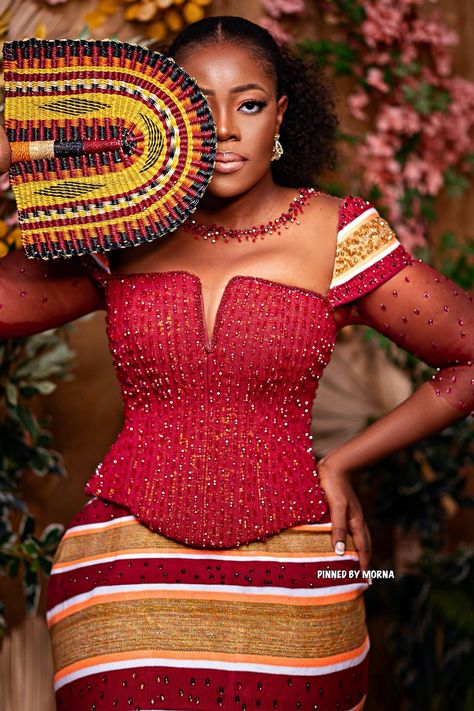 Avonsige by Ayinemi Avonsige - Ghana. Northern Kente Styles Ghana, Northern Kente Styles, Ghana Kente Styles, Ghanaian Engagement, Northern Kente, Latest Wedding Gowns, Lace Dress Classy, African Bridal Dress, Nigerian Lace Styles Dress