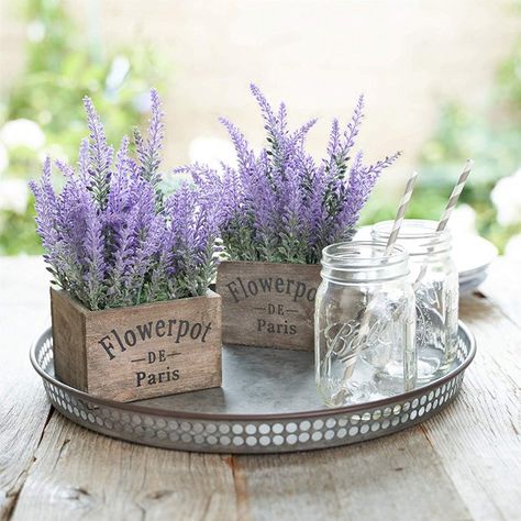 Lavender Potted Plant, Lavender Centerpieces, Lavender Ideas, Potted Lavender, Lavender Wedding Theme, Lavender Plants, Lavender Cottage, Kitchen Counter Decor, Counter Decor