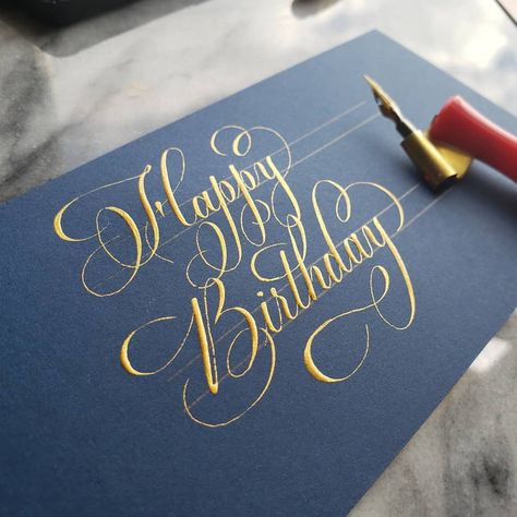 Calligraphy Happy Birthday, Calligraphy Birthday Card, Happy Birthday Hand Lettering, Birthday Calligraphy, Calligraphy Writing Styles, Happy Birthday Calligraphy, Flourish Calligraphy, Calligraphy Cards, Copperplate Calligraphy