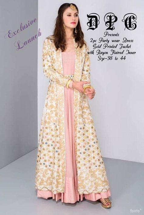 EXCLUSIVE LAUNCH Party wear Dress this Festive nd Wedding Season 2 pcs Dress with Jacket having Gold Prinfull sleeves nd sleeveless inner with belt Fabric-Heavy Rayon Size-38404244  #LadiesKurti #womenfashion #weddingdress #partywear #Gown  16.75F https://ift.tt/2sSyCZd Gown With Shrug, Pink Anarkali, Shrug For Dresses, India Dress, Indian Gowns Dresses, Anarkali Gown, Indian Gowns, Wedding Cocktail, Indian Designer Outfits