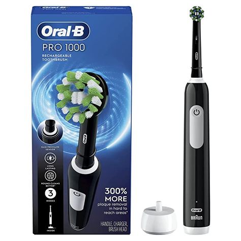 Oral-B Pro 1000 CrossAction Electric Toothbrush, Black Electronic Toothbrush, Plaque Removal, Manual Toothbrush, Tooth Brush, Daily Cleaning, Electric Toothbrush, Electric Power, Teeth Cleaning, Light Sensor